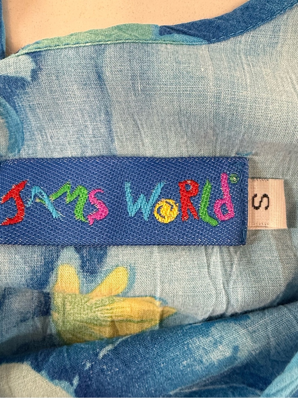 Vintage 90s Jams World Dress Womens small Blue Midi Floral Blue Pockets FLAWED - Picture 3 of 16